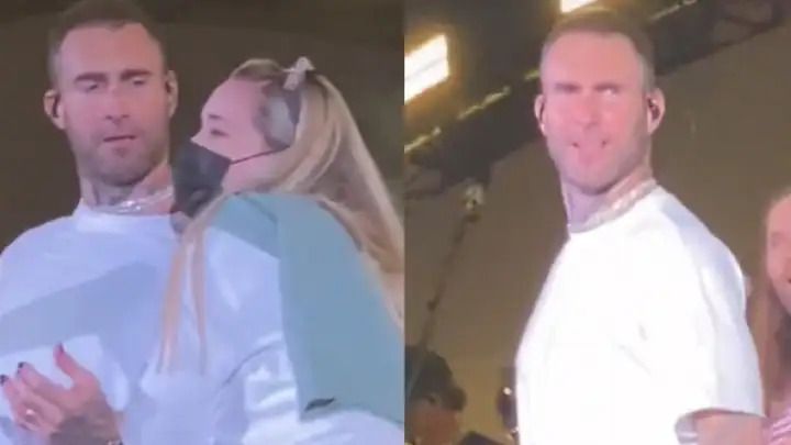 Adam Levine se irrita com mulher que invadiu palco durante show